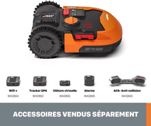 Load image into Gallery viewer, WORX LANDROID Vision WR206E.1, Robot Tondeuse sans Fil périphérique 600 m² Surf.Max 700 m², Installation en 30 Min, Caméra 4K + IA Adaptative, évite Tous Les Obstacles, Coupe des Bordures, Multizone