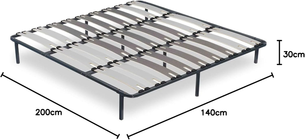 SAMPUR - Morpholattes bed base | 90 x 190 cm | 7 legs included | Grey | 25 cm high | epoxy lacquered metal frame | Extra wide slats | 5 support zones