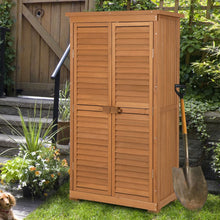 Load image into Gallery viewer, Abri de Jardin En Bois 160 Cm Toit en Asphalte 2 Portes Verrouillables avec Loquet Armoire Cabane en Sapin Pré-Huilé Imperméable 3 Étagères Amovibles Naturel