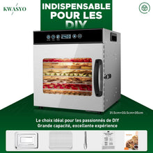 Load image into Gallery viewer, Kwasyo Food Dehydrator, 10 Trays • Desiccator with Timer (24H) • Fruit and Vegetable Dehydrator Adjustable Temperature (30 to 90°C) + 1 x Recipe Book