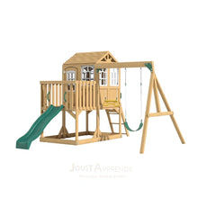 Load image into Gallery viewer, Aire de jeux enfant Montessori - 3 en 1 Balançoire, Toboggan, Cabane en bois modulable
