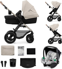 Load image into Gallery viewer, Kinderkraft MOOV2 Poussette 3 en 1, Système de voyage de la naissance à 27 kg, Siège auto Mink PRO I-Size inclus, Capote extensible avec filtre UPF50+, Accessoires pratiques, Gris