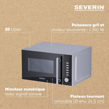 Load image into Gallery viewer, SEVERIN Four à micro-ondes 30 L, 2 500 W, avec fonction gril et chaleur tournante, avec 5 niveaux de puissance, 10 programmes automatiques, Inox/Noir, MW 7775