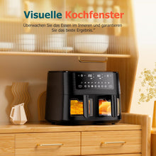 Load image into Gallery viewer, 9L Dual Zone Air Fryer avec Fenêtre de Visualisation, Friteuse sans Huile avec 2 Tiroir, 9-in-1 Programmes de Cuisson, Écran Tactile, Fonction Rendez-vous, Faible en Grasses, Va au Lave-vaisselle
