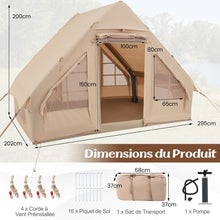 Load image into Gallery viewer, Tente de Camping Gonflable 6 m² pour 4-6 Personnes Tente en Coton Coupe-vent et Imperméable avec Pompe 7 Fenêtres à Moustiquaire Beige