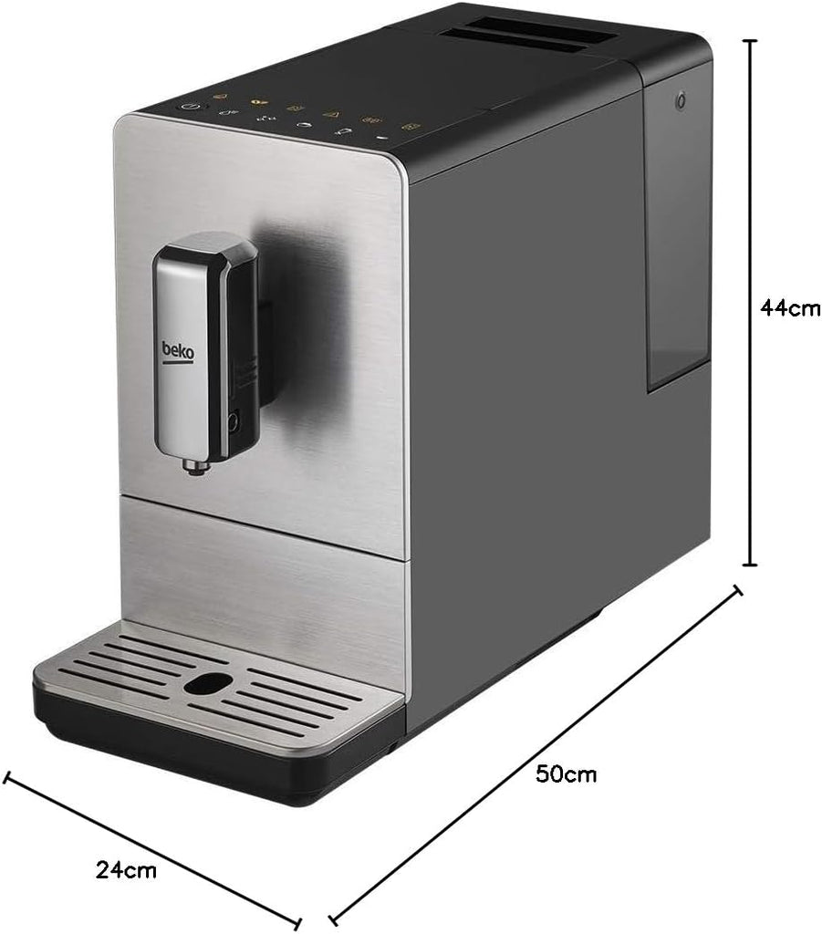 BEKO, Machine à café, expresso automatique, 1350 W / 19 bars, Capacité café : 125 g, Capacité eau : 1,4L, Système autonettoyant, 5 niveaux de broyage, Arrêt automatique, Façade Inox Brossé