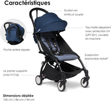 Load image into Gallery viewer, Poussette BABYZEN YOYO2 6+ (Cadre noir + pack couleur Aqua) - Comprend un harnais, un dossier, des arceaux de capote, une bandoulière, un coussin d’assise, et une capote assortie