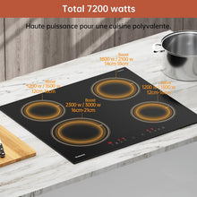 Load image into Gallery viewer, Gudsunal Plaque induction 4 feux, Table de Cuisson Encastrable,7200W, 9 niveaux de chauffage,Boost, Minuterie, Arrêt automatique, Verrouillage de sécurité enfant