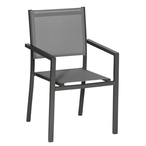 Lot de 8 chaises en aluminium anthracite - textilène gris Happy Garden