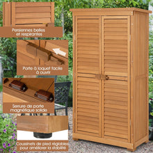 Load image into Gallery viewer, Abri de Jardin En Bois 160 Cm Toit en Asphalte 2 Portes Verrouillables avec Loquet Armoire Cabane en Sapin Pré-Huilé Imperméable 3 Étagères Amovibles Naturel