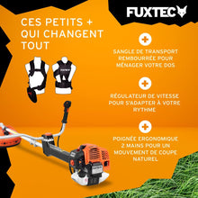 Load image into Gallery viewer, Fuxtec Débroussailleuse Thermique Professionnelle FX-PS152 52 cm3 3CV Système Anti Vibration - 2 en 1 Coupe-Bordure avec Tête de Coupe Double Fil et Lame 3 Dents Modèle Conçu pour Les Pros