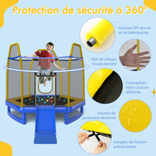 Load image into Gallery viewer, Trampoline Extérieur Ø 223cm avec Toboggan&amp;Echelle avec Filet de Sécurité 2 Portes en U Charge 270kg pour 2-3 Enfants de 3 Ans+ Bleu/Vert