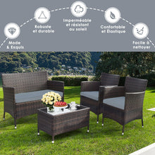 Load image into Gallery viewer, Salon de Jardin 4 PCS Mobilier de Terrasse en Rotin PE pour Véranda Patio Terrasse Piscine Marron et Gris