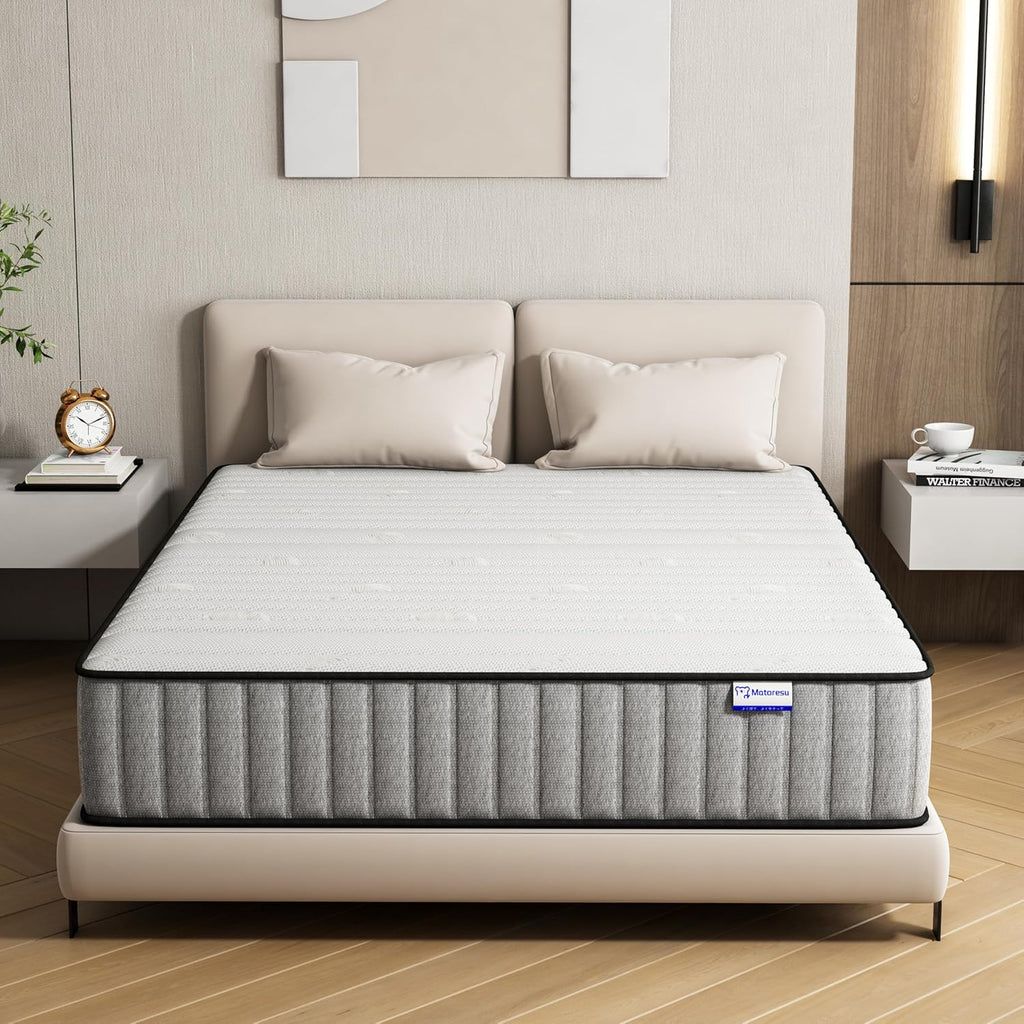 Matoresu Double Mattress 160 x 190 cm Memory Foam Height 25 cm Medium Rigid H3 Ergonomic 7 Zone Cold Foam Comfortable Breathable Fabric Cover