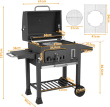 Load image into Gallery viewer, Barbecue Charbon de Bois XL, Chariot à Barbecue, Grill XL à Charbon avec Couvercle, Roues et Thermomètre, Réglable en Hauteur, Grand Barbecue au Charbon de Bois, pour Camping et Jardin, Noir
