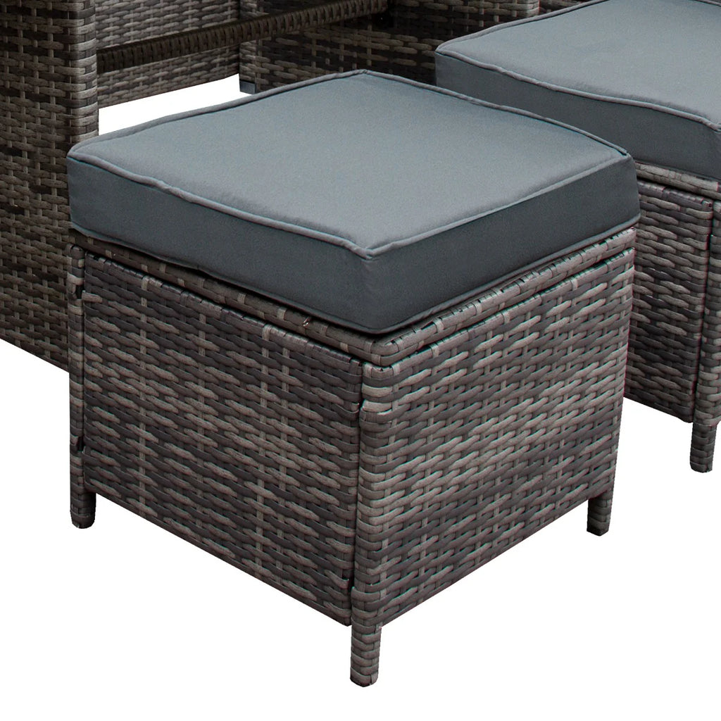 Salon de Jardin 9 personnes & Coffre de Rangement en Rotin – Gris Jardi