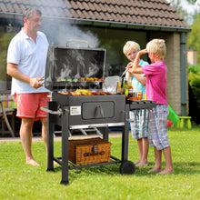 Load image into Gallery viewer, Barbecue Charbon de Bois XL, Chariot à Barbecue, Grill XL à Charbon avec Couvercle, Roues et Thermomètre, Réglable en Hauteur, Grand Barbecue au Charbon de Bois, pour Camping et Jardin, Noir