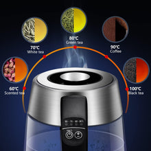 Load image into Gallery viewer, Aigostar Cris - Bouilloire en verre Température Réglable 2200W, 1.7L. Thermostat Réglable (60 à 100ºC) et fonction maintien au chaud, Filtre à thé amovible, éclairage LED de couleurs, Sans BPA.