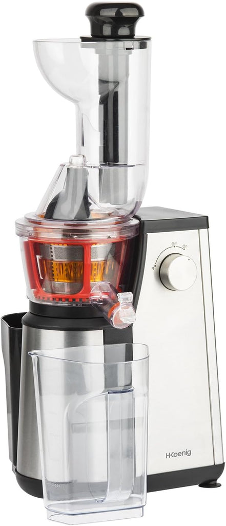 Extracteur de Jus de Fruits et Légumes vertical GSX24 H.Koenig Centrifugeuse Vitamin + sans BPA - 82 mm Large Bouche - 3 tamis pour jus fin ou épais et sorbet - Pression douce - 50 tours 400 W