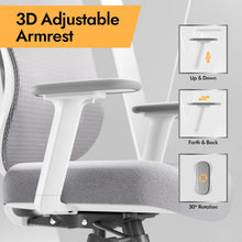 Load image into Gallery viewer, HOLLUDLE Chaise de Bureau Ergonomique avec Support Lombaire 3D &amp; accoudoirs 3D réglables – Design en V du Dos, Fauteuil de Bureau Confortable pour Bureau et Maison, Blanc