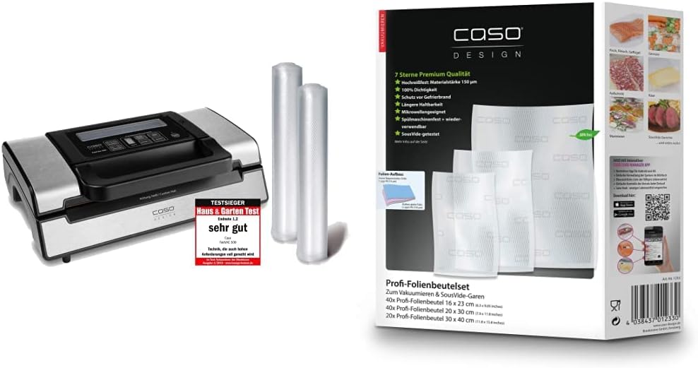 Caso FastVac 500, Professional Commercial Vacuum Sealer, Stainless Steel, Double Piston Pump, 15 Litres/Minute, Includes 2 Free Foil Rolls