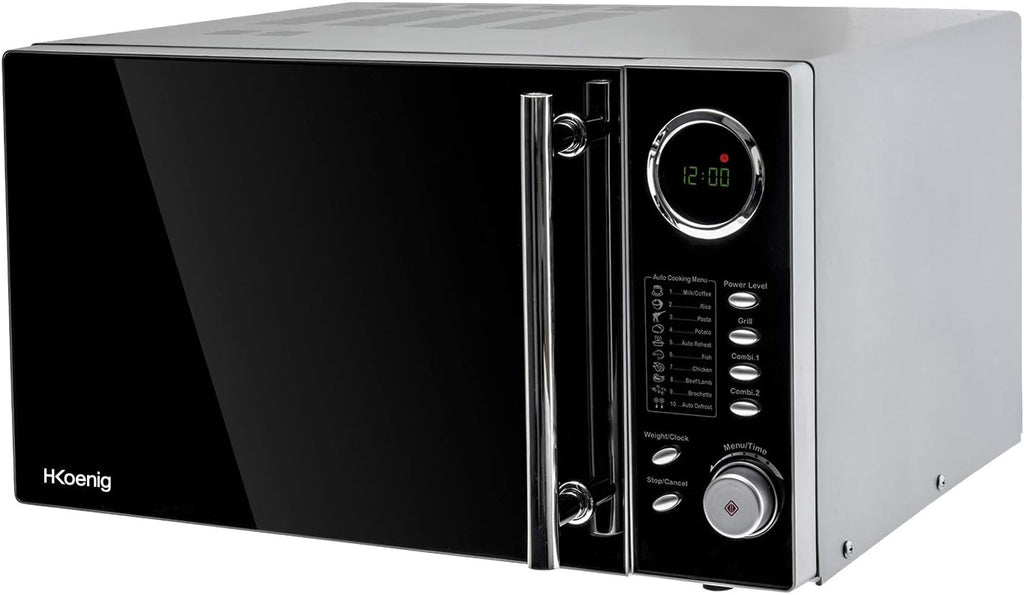 H.Koenig Four à Micro-ondes Compact Digital 20L VIO2, 700W, Plateau tournant 24,5cm, Multifonction Programmable 6 niveaux de chauffe, Décongélation et Express, Minuterie 60min, Effet mirroir noir