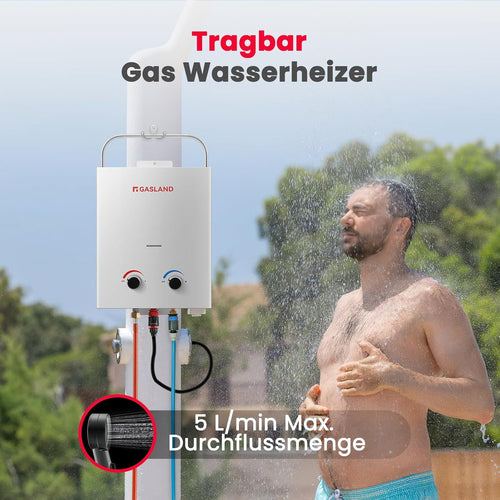 GASLAND AS132 Chauffe-eau instantané au gaz 5 l - 50 mbar - Chauffe-eau GPL - Pour camping-car, camping, douche, lavage de cheval