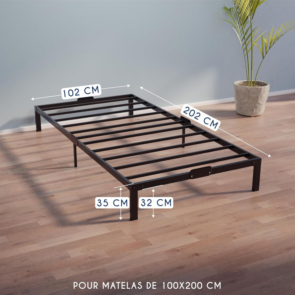 Dreamzie Cadre de Lit 160x200 avec Sommier - Sommier 160x200 avec Pieds - Hauteur de 35 cm - Structure Solide, Assemblage Facile et Espace de Rangement
