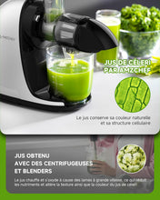 Load image into Gallery viewer, AMZCHEF Extracteur Jus - Extracteur de Jus de Fruits et Légumes - Presses-agrumes à Froid sans BPA avec 2 Tasses et Brosse - Fonction de Mastication Inversée pour Éviter les Blocages - Argent