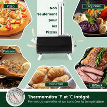 Load image into Gallery viewer, Four à Pizza Extérieur en Acier Inoxydable avec Pierre à Pizza de 30,5cm Four à Bois pour Pizza avec Pelle Pare-feu Pieds Pliables