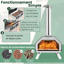 Load image into Gallery viewer, Four à Pizza Extérieur en Acier Inoxydable avec Pierre à Pizza de 30,5cm Four à Bois pour Pizza avec Pelle Pare-feu Pieds Pliables