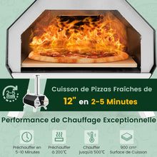 Load image into Gallery viewer, Four à Pizza Extérieur en Acier Inoxydable avec Pierre à Pizza de 30,5cm Four à Bois pour Pizza avec Pelle Pare-feu Pieds Pliables