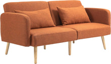 Load image into Gallery viewer, HOMCOM Canapé Convertible 3 Places, canapé-lit 2 Places, Dossier inclinable et accoudoirs réglables, canapé clic clac en Tissu Effet Lin, Pieds en Bois Massif, 2 Coussins lavables, Marron