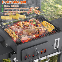 Load image into Gallery viewer, Barbecue Charbon de Bois XL, Chariot à Barbecue, Grill XL à Charbon avec Couvercle, Roues et Thermomètre, Réglable en Hauteur, Grand Barbecue au Charbon de Bois, pour Camping et Jardin, Noir