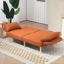 Load image into Gallery viewer, HOMCOM Canapé Convertible 3 Places, canapé-lit 2 Places, Dossier inclinable et accoudoirs réglables, canapé clic clac en Tissu Effet Lin, Pieds en Bois Massif, 2 Coussins lavables, Marron