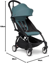 Load image into Gallery viewer, Poussette BABYZEN YOYO2 6+ (Cadre noir + pack couleur Aqua) - Comprend un harnais, un dossier, des arceaux de capote, une bandoulière, un coussin d’assise, et une capote assortie