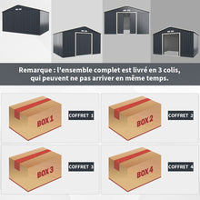 Load image into Gallery viewer, Abri de Jardin en Métal &amp; Extension 10.85㎡ avec 2 Portes Coulissantes Verrouillables 4 Trous d’Aération Gris pour Vélo