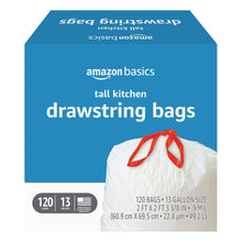 Load image into Gallery viewer, Amazon Basics Tall Kitchen Drawstring Trash Bags, 13 Gallon, 120 Count (Previously Solimo)