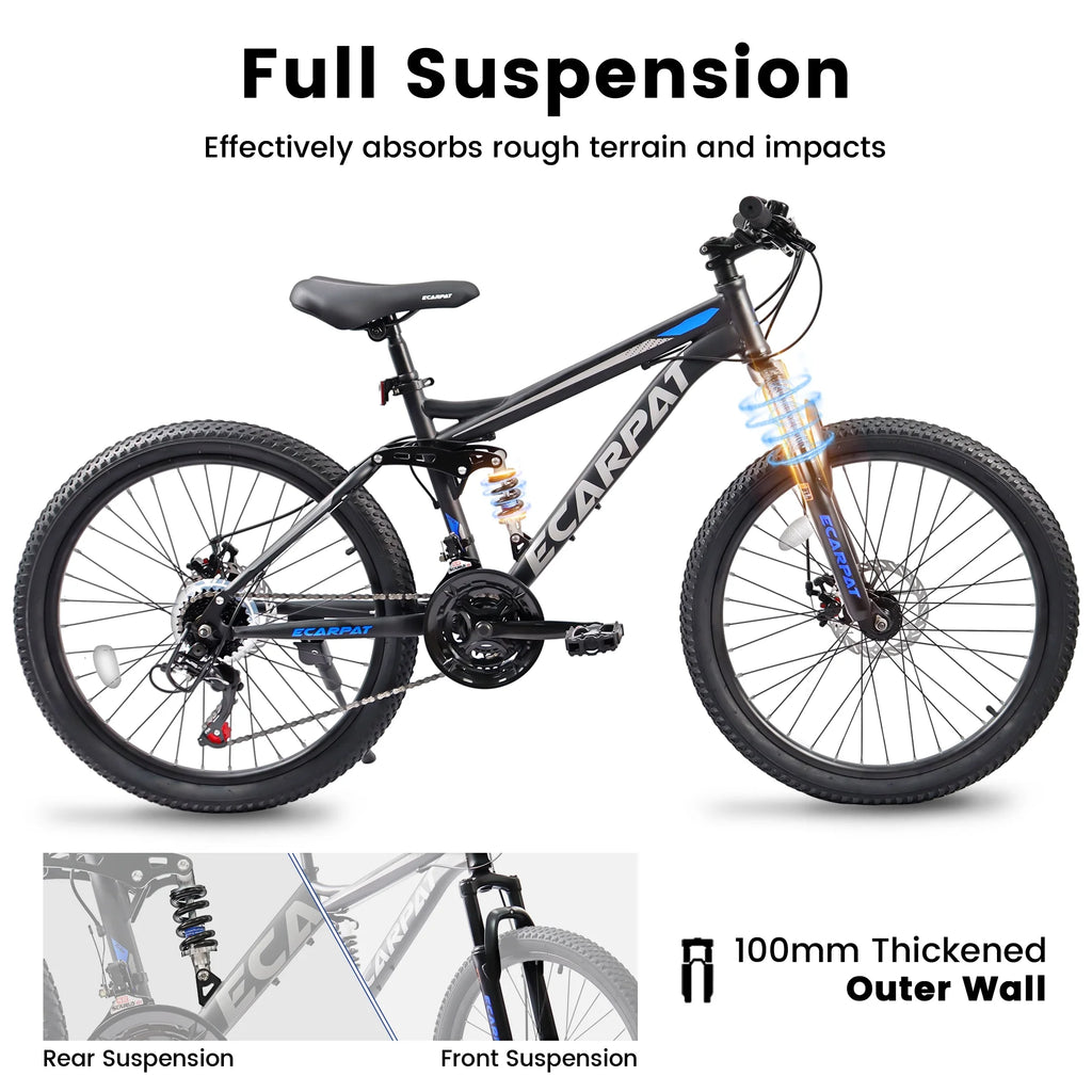 26 in Mountain Bike - 21 - Speed with Disc Brakes, Durable Frame, Front & Rear Dual - Shock Absorption, Unisex for Commuting, Travel, School & All - Terrain Cycling